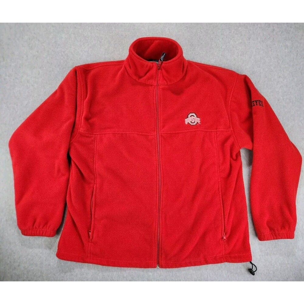 Ohio State Buckeyes Jacket Mens Large XL Red Fleece Full Zip OSU Football Coat